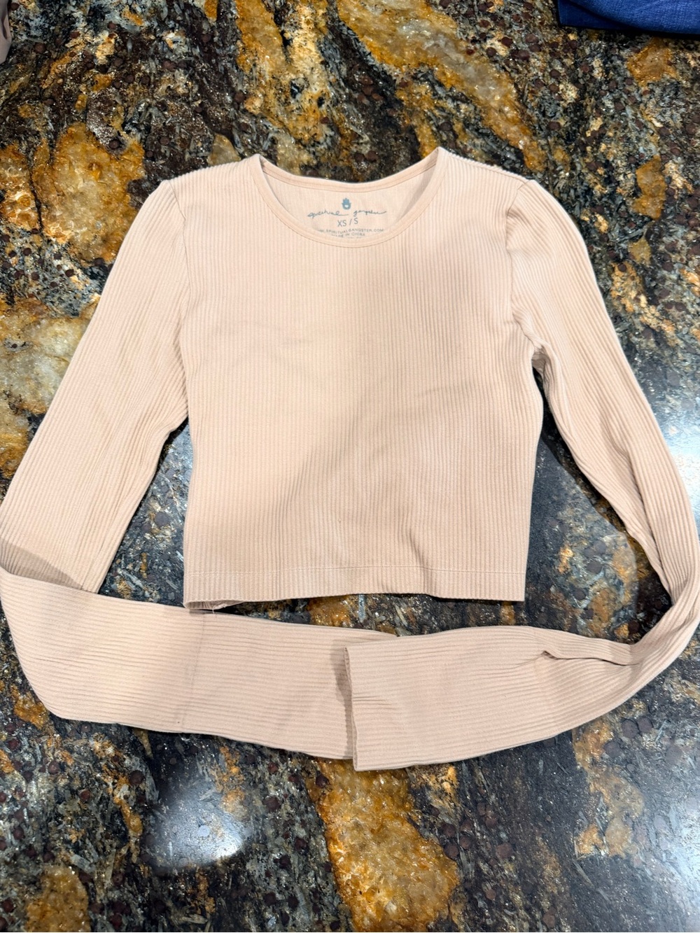 Spiritual Gangster Ribbed Long Sleeve Crop Top - Blush Pink